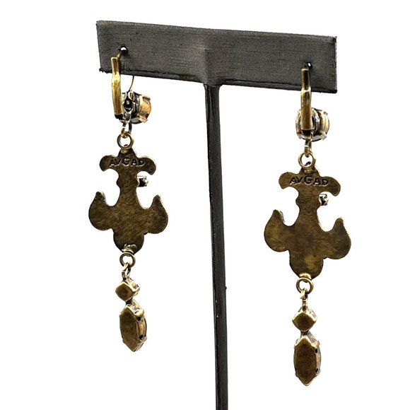 Signed AVGAD ISRAEL Victorian Revival Crystal Pearl Pierced Earrings 3" - Picture 6 of 9